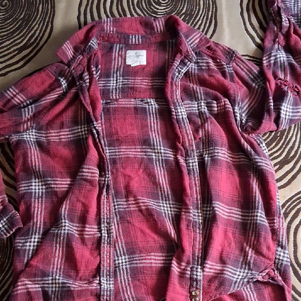 American Eagle Outfitters Red and Black Plaid Shirt